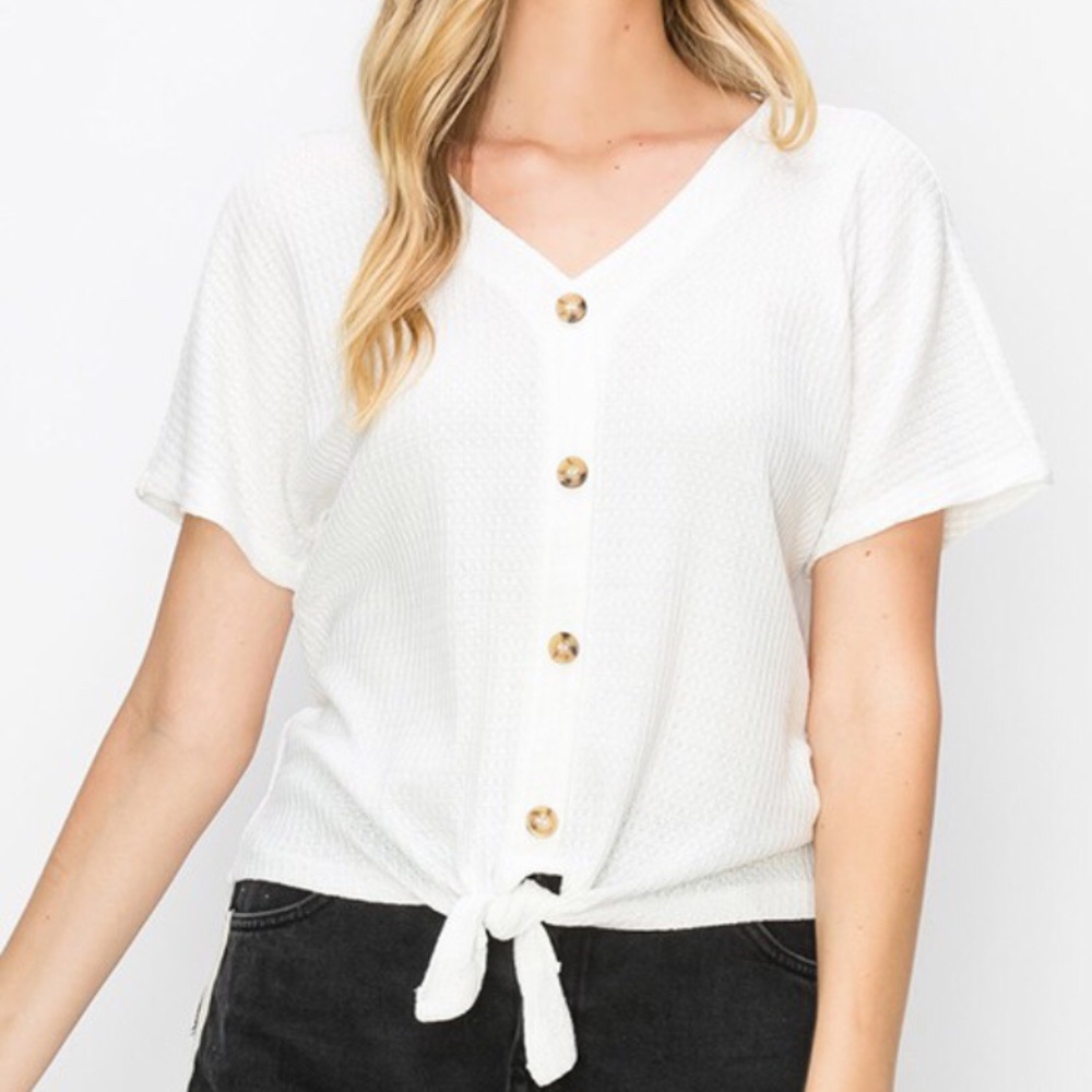 NWT White Waffle Button Down Top Vneck
